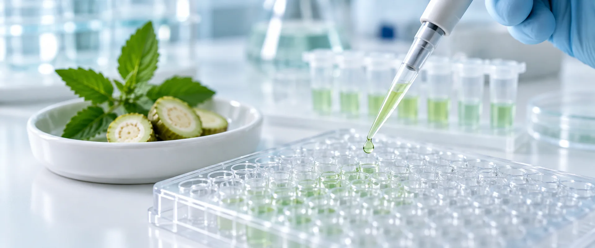 Pipetting a botanical extract into a microplate