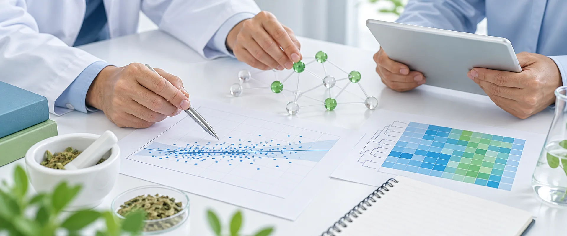 Researchers discussing evidence around a shared table
